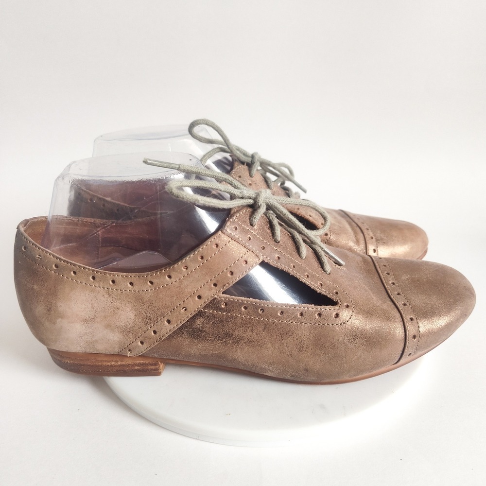 Fossil Flats Size 8.5 Oxford Lace-up Metallic Bronze‎ Leather Cut Out Academia
